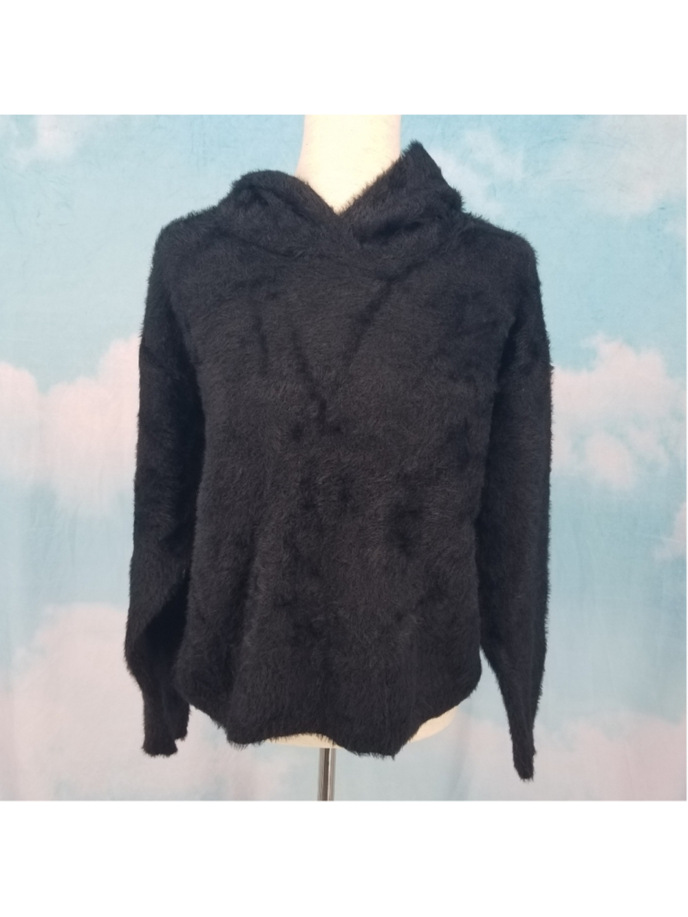 Philosophy Eyelash Knit Hoodie 1X NWT Black Fuzzy Soft Sweater Plus Size
